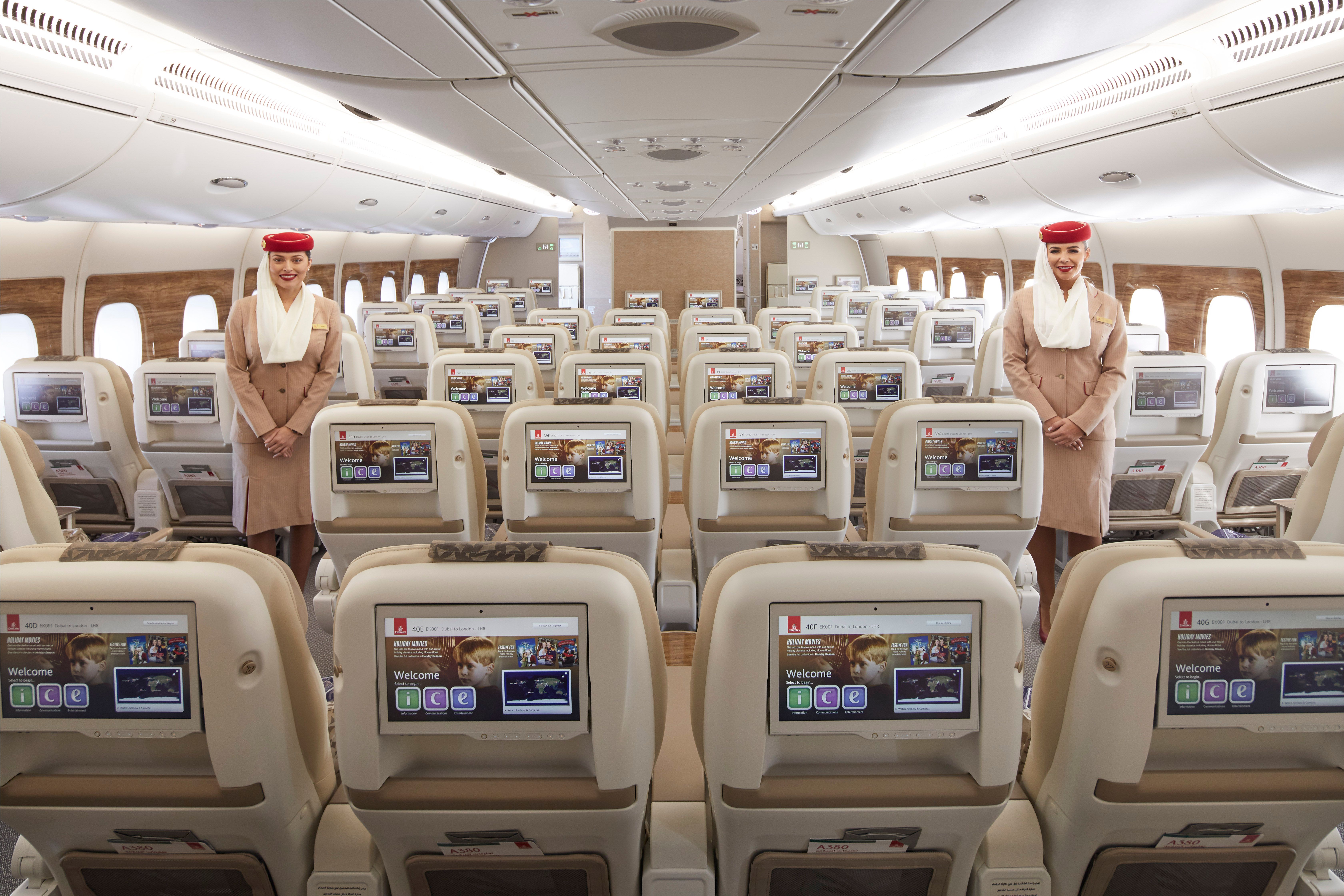 Inside the Emirates Airbus A380 Premium Economy Cabin.