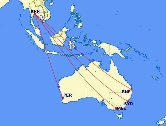 Thai airways routes to australia