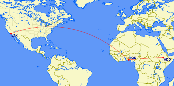 ADD-LOS-LAX Ethiopian Airlines route