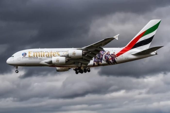 Emirates a380 stormy skies