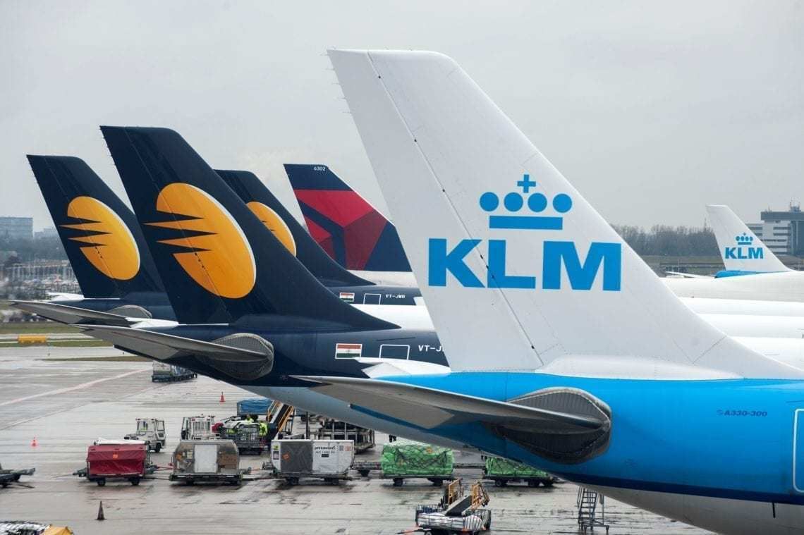 Delta, KLM, and Jet Airways Tails