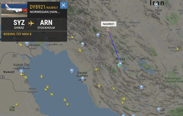 Norwegian 737 taking off from Iran