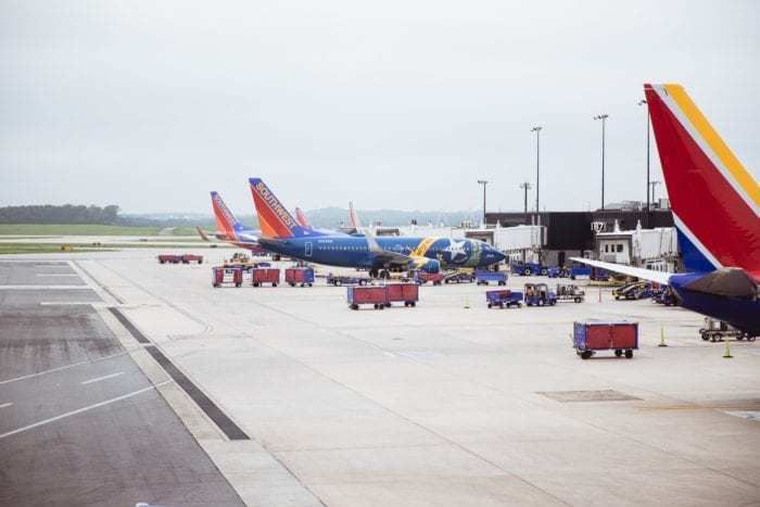 Southwest airplanes parked at airport