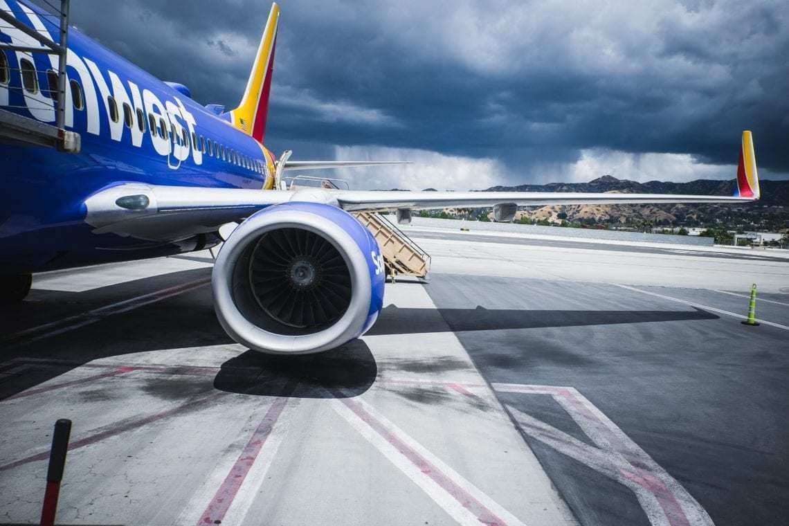 Close up of Southwest airplane