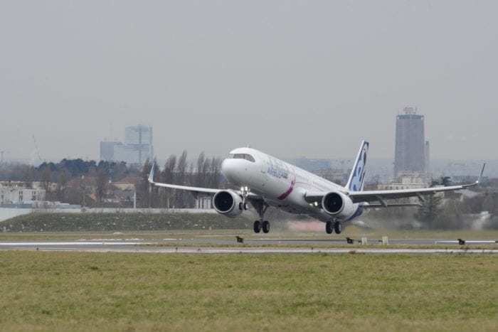 Airbus A321 takeoff on runway