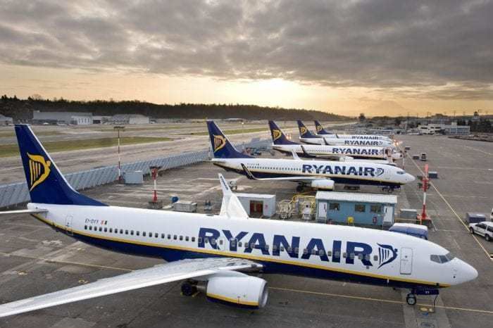 Fleet of Ryanair aircraft at the airport