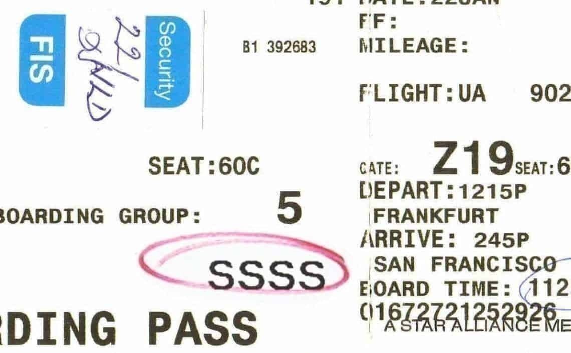A boarding pass with SSSS
