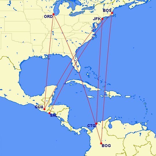 Avianca US route network Chicago Boston New York