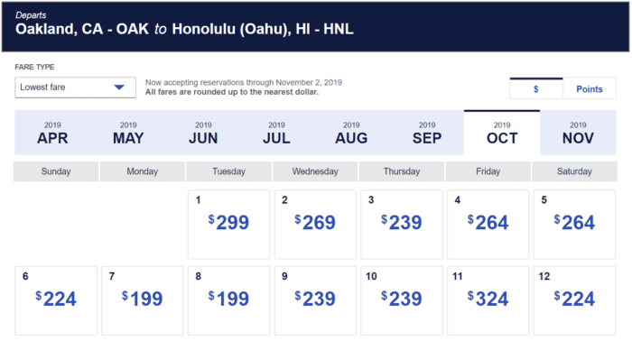 Southwest October Hawaii prices
