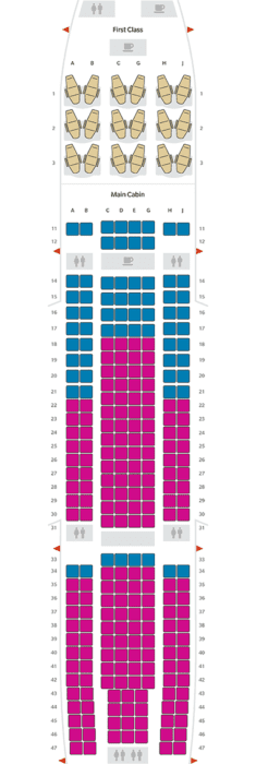 Hawaiian Airlines A330 seat map