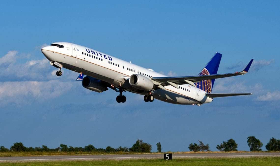 United Airlines aircraft during takeoff