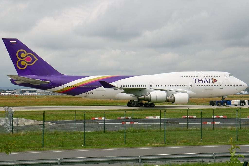 A Thai Airways International Boeing 747-4D7 at Frankfurt.