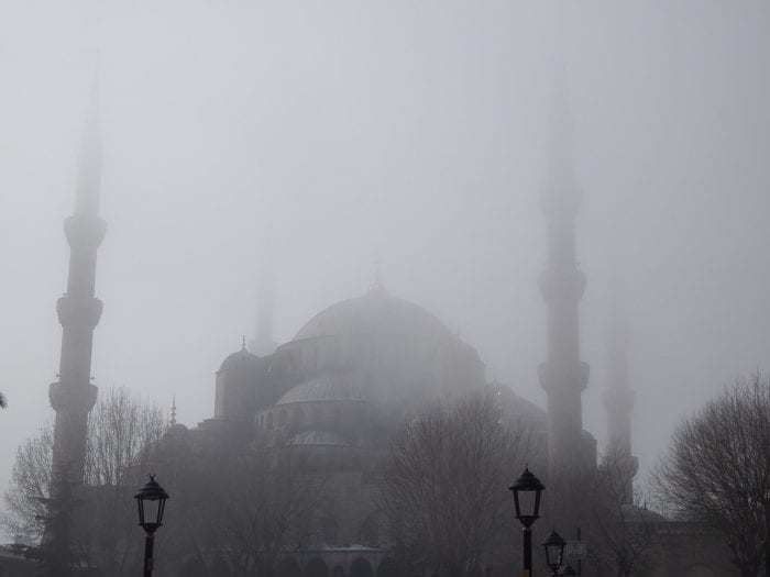 Fog over an Istanbul mosque in 2018