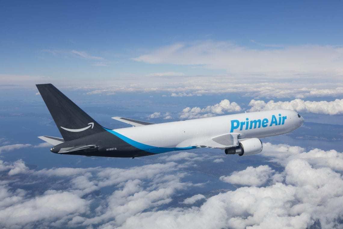 An Amazon Prime Air aircraft in flight