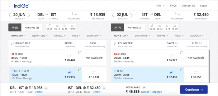 IndiGo Booking Delhi to Istanbul