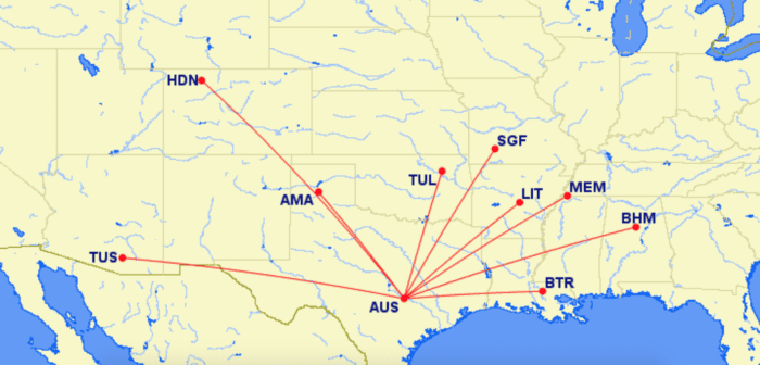 Via Air Routes from Austin