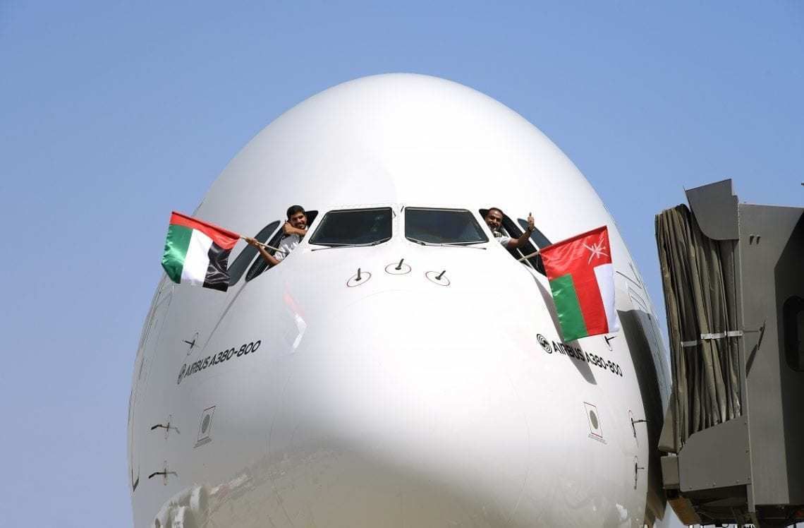 Front-on of Emirates A380