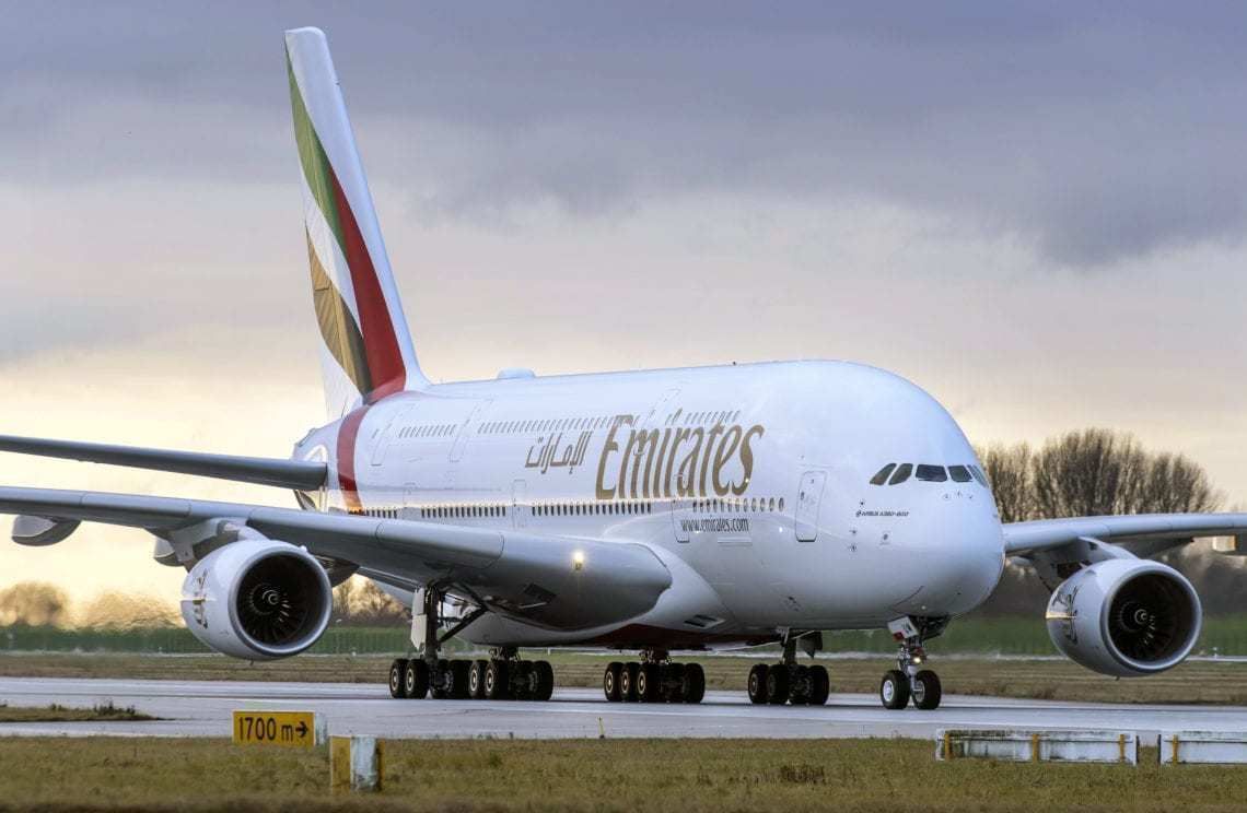 Emirates A380 on runway