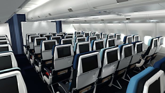 Inside Air France's Airbus A330 economy class cabin.