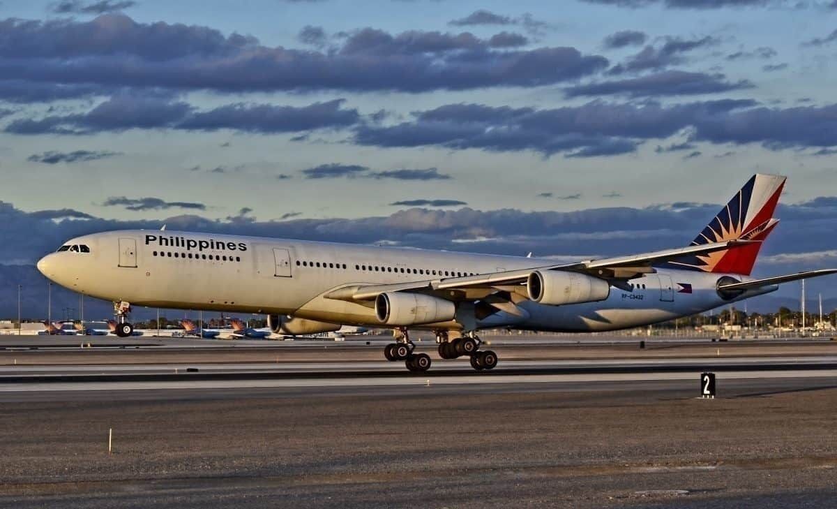 Philippine Airlines A340-313X RP-C3432 at dusk or dawn, photographer's golden hours
