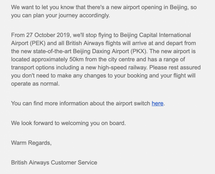 British Airways Beijing Daxing Airport