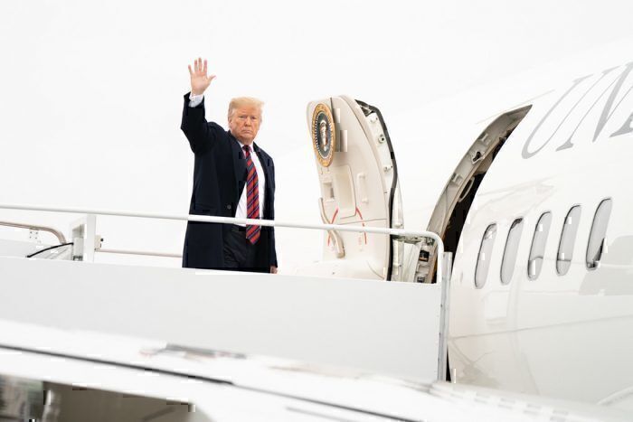 President Donald J. Trump arrives at Joint Base Andrews Air Force Base, en route Dover, Delaware.