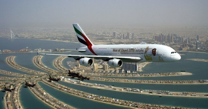 Emirates flight over Dubai