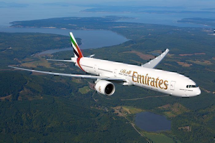 Emirates airline in flight
