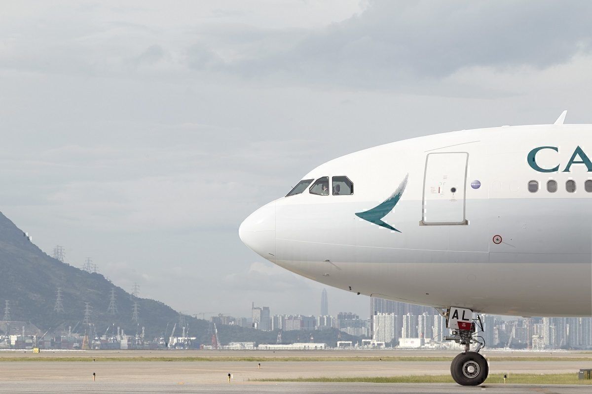 Cathay jet on taxiway