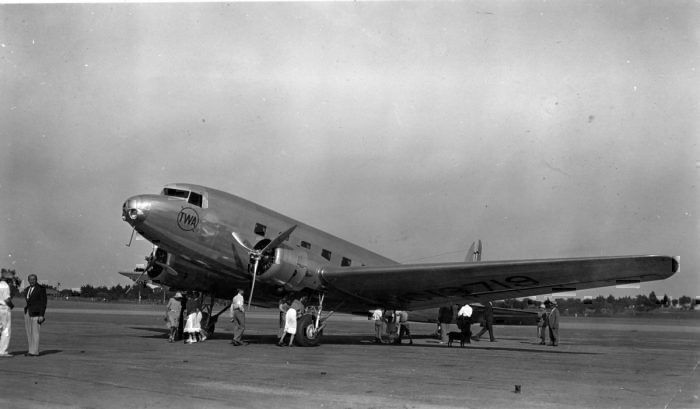 A Douglas DC-2 parked at an airfield.