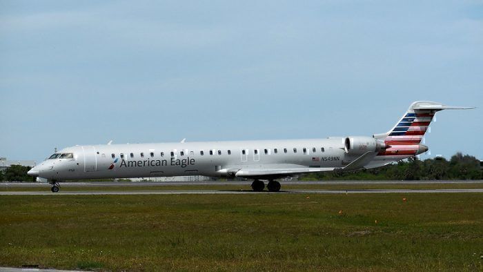 American Eagle Bombardier CRJ900 on runway
