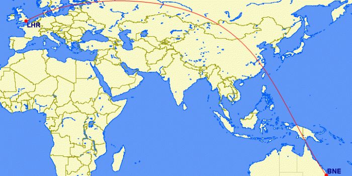 Brisbane to London map