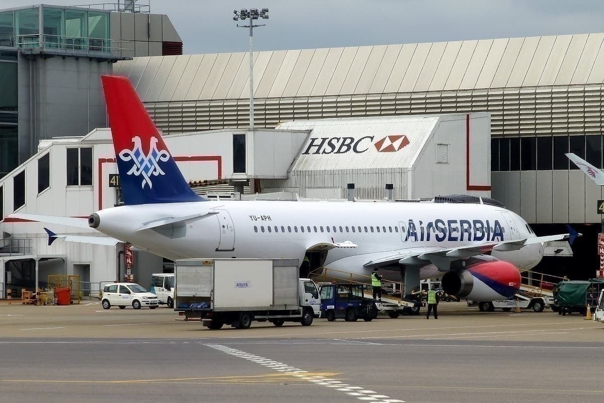 Air Serbia jet at airport gate