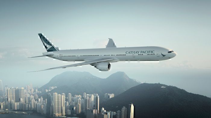 Cathay jet in flight over HK