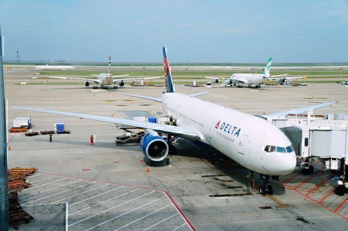 Delta 777-200LR at airport
