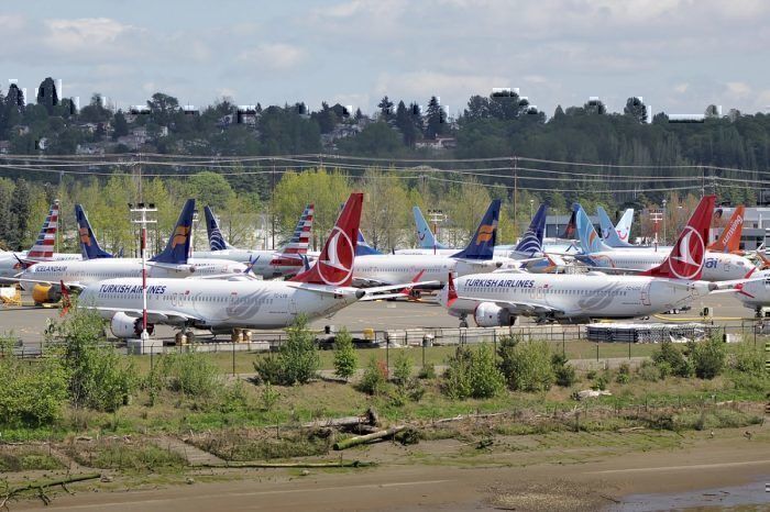 Grounded Boeing 737 MAX aircraft at Boeing Field in Seattle, Washington