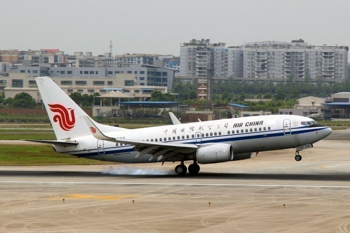 Air China aircfrat takes off from Jiangbei International Airport