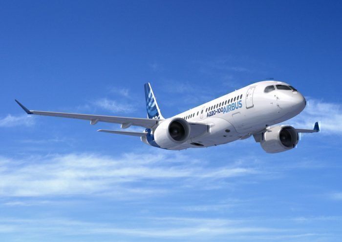 Airbus A220-100 in the sky