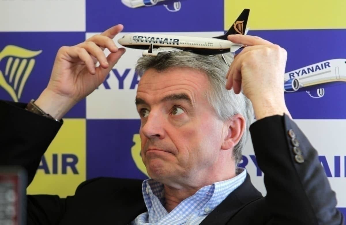 Michael O'Leary with plane on head