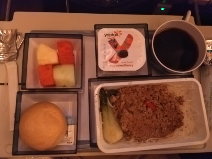Breakfast meal service aboard China Airlines