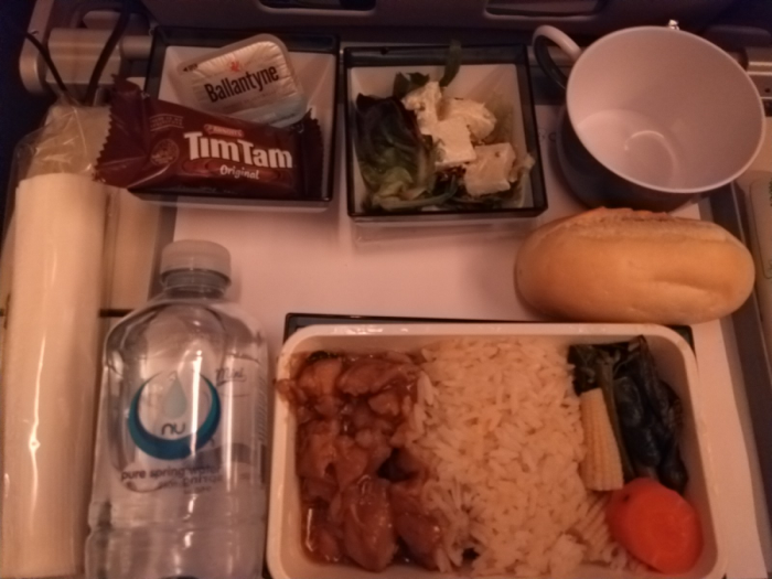 Dinner service aboard China Airlines
