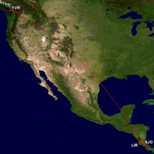 Route from Vancouver to Liberia