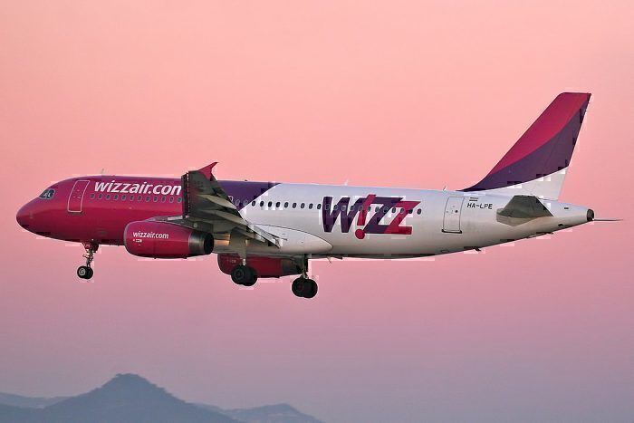 Wizz Air takeoff at sunset