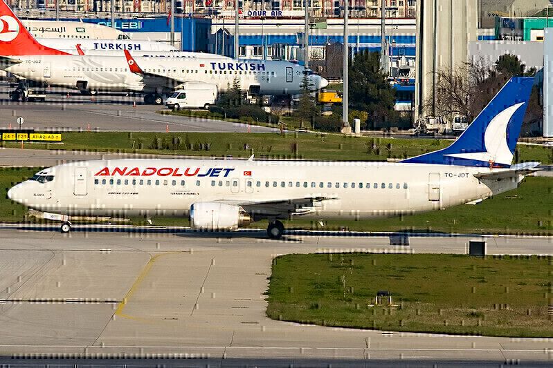 AnadoluJet Air craft on runway turkish airlines