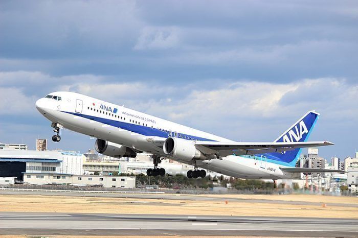 An All Nippon Airways B767-381 departing Osaka International Airport.