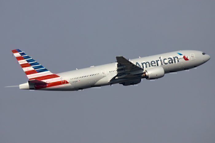 American Airlines Boeing 777-223ER taking off from Pudong Airport