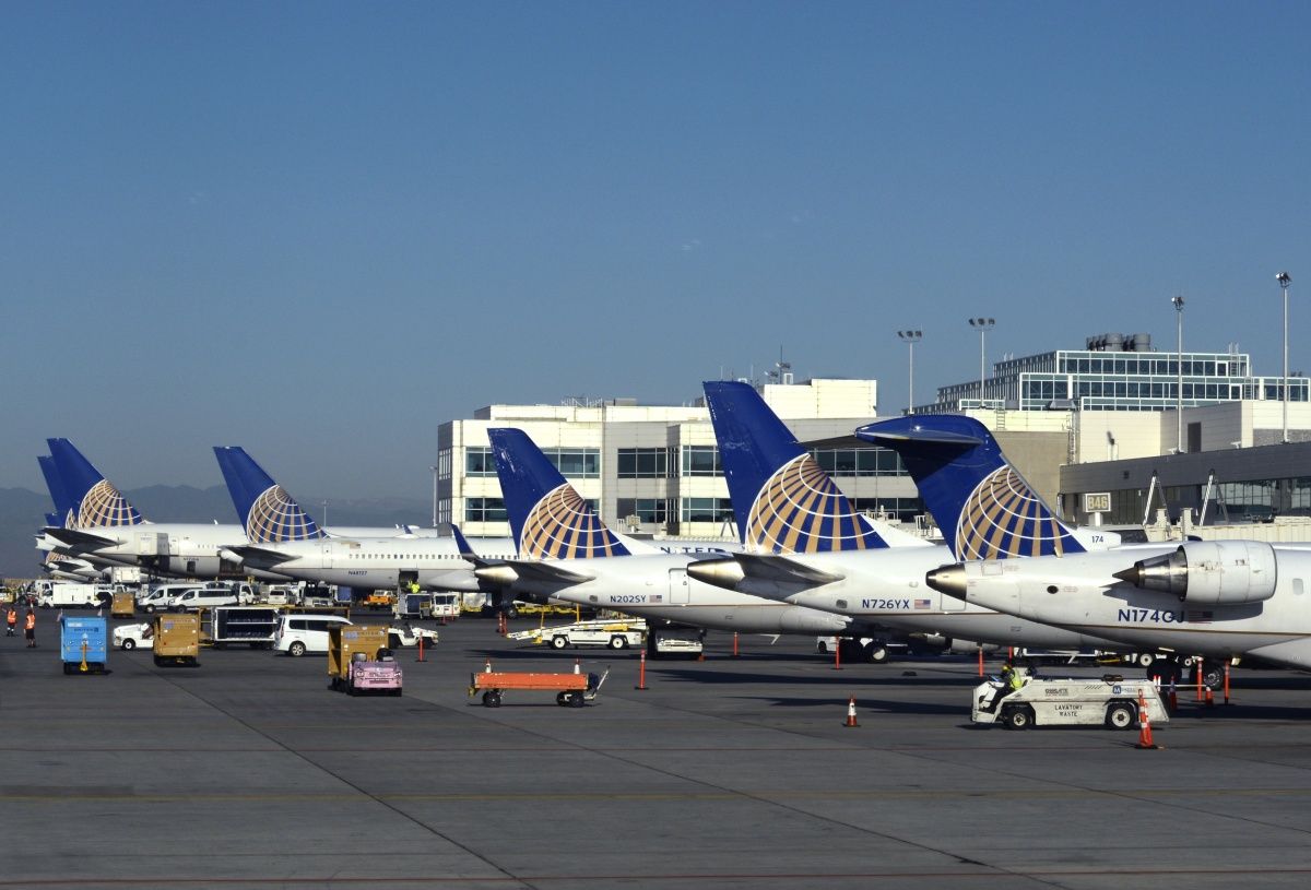 United Airlines parked at gate