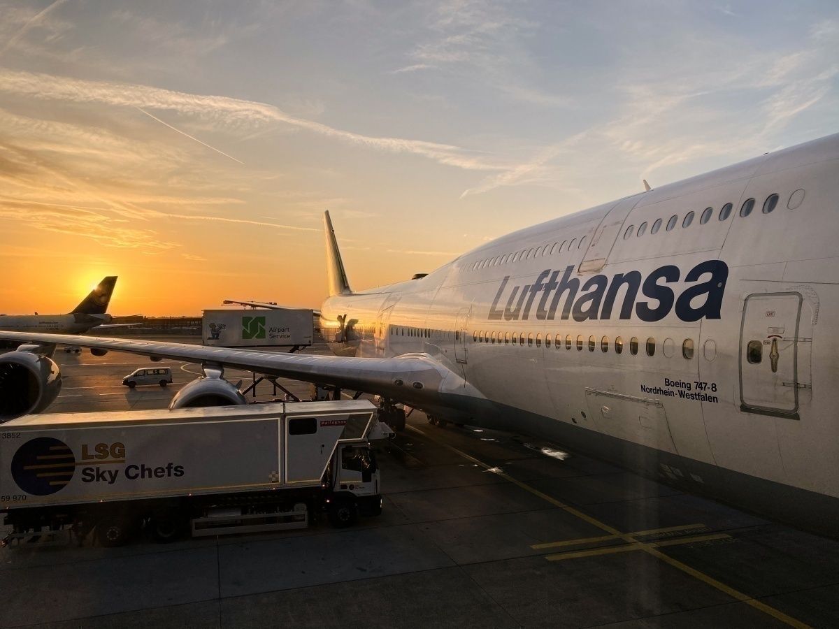 Lufthansa plane sunset getty images