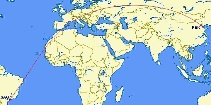 Distance between Beijing and Sao Paulo