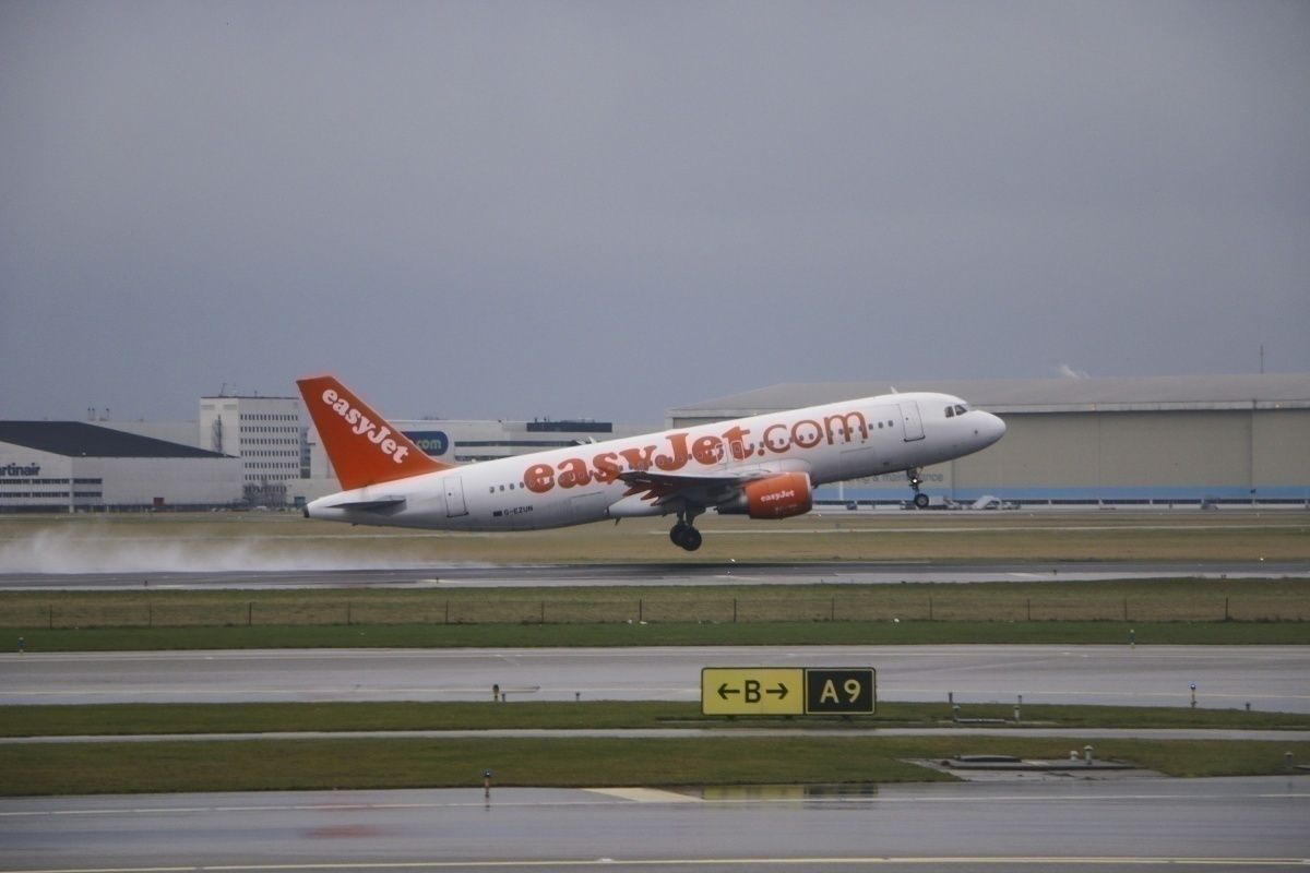 EasyJet airplanes as seen in Amsterdam airport and Polderbaan runway in March 2017.